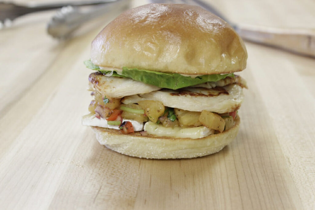 Chicken burger with pineapple salsa recipe